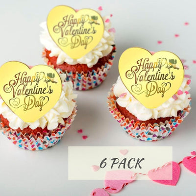 6x Valentine's Day Acrylic Cupcake Toppers Heart shaped Valentines toppers Love Valentine Toppers