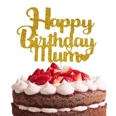 Happy Birthday Mum Cake Topper - By 3 LITTLE DESSERTS - Birthday Gifts for Mum - Happy Birthday Cake Decorating Toppers - Mom Mother Mummy Made in UK (GOLD)