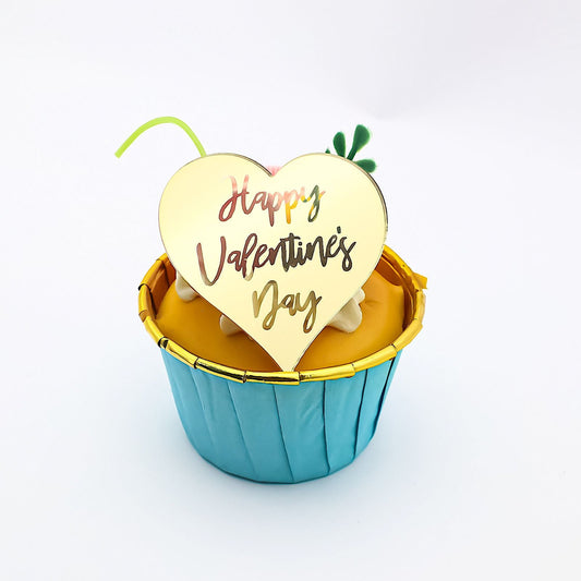 6x Valentine's Day Acrylic Cupcake Toppers Heart shaped Valentines toppers Love Valentine Toppers